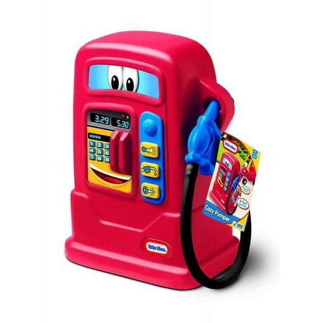Little Tikes Jouet Pompe Douillet, une Pompe à Essence Factice Rouge Vif avec une Buse Bleue et un Tuyau Noir, Comprend des Boutons Électroniques Résistants aux Intempéries, un Clavier et un Visage Souriant avec des Yeux sur la Fenêtre Supérieure, Idéal pour le Jeu Interactif avec des Jouets à Chevaucher et des Maisons de Jeu.