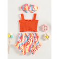 thumbnail image 4 of xiaxaixu Infant Baby Girls Clothes Set Solid Color Ribbed Bowknot Sling Tank Tops Floral Print Shorts Headband 3Pcs Set, 4 of 8