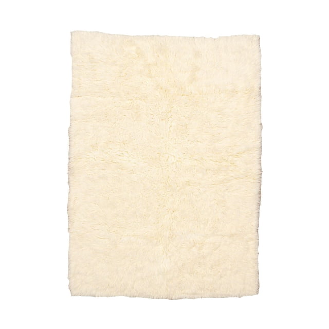 Tapis d'Accent 3A Flokati 2000gr 3 Pieds x 5 Pieds en Tons Crème Naturels, Tissé à la Main en Grèce avec 100 % de Laine de Nouvelle-Zélande et un Velours shag Moelleux Profond, Montré à Plat sur Fond Blanc, Convient aux Petits Espaces et Est Souvent Utilisé comme Accent Douillet dans les Entrées Ou à Côté des Meubles.