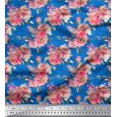 thumbnail image 1 of Soimoi Tissu en Rayonne Bleu Ranunculus & Roses Imprimé Floral Tissu d'Artisanat au Mètre 42 Pouces de Large, 1 of 3