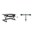 thumbnail image 1 of Rocelco 40" Large Height Adjustable Standing Desk Converter with Dual Monitor Mount BUNDLE - Quick Sit Stand Up Computer Workstation Riser - Retractable Keyboard Tray  (Black), 1 of 7