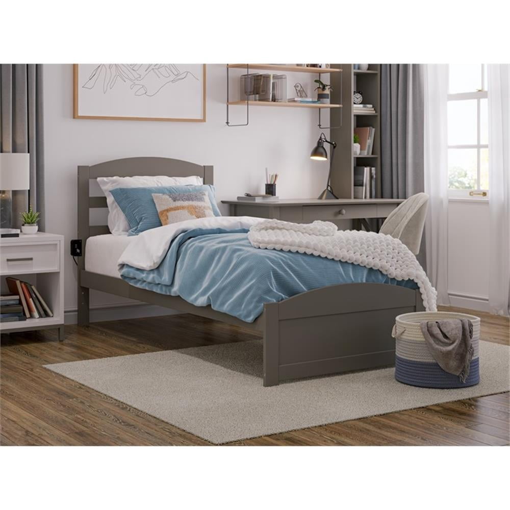 AFI Lit Simple Extra Long en Bois Massif avec Pied de Lit, Gris