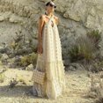 thumbnail image 4 of HKEJIAOI Robe Fleurie pour Femmes Robe d'Anniversaire Mode pour Femmes Bohème Col en V Ample Sans Manches Unie Mi-Mollet Économies Liquidation Beige, 4 of 9