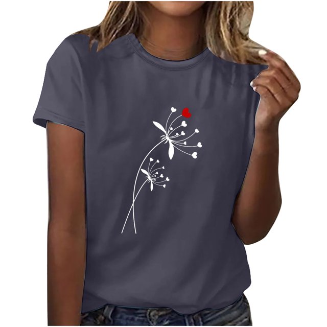 yievot Chemises pour Femmes Mode Manches Courtes Col Rond Impression de la Saint-Valentin Chandail Décontracté T-Shirt Hauts Chemise