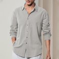 thumbnail image 2 of GigrtiJin Chemise en Lin pour Homme à Boutons, Manches Longues, Col à Revers, Chemises Unies, Mode Décontractée, Confortable, Chemises Amples, 2 of 6