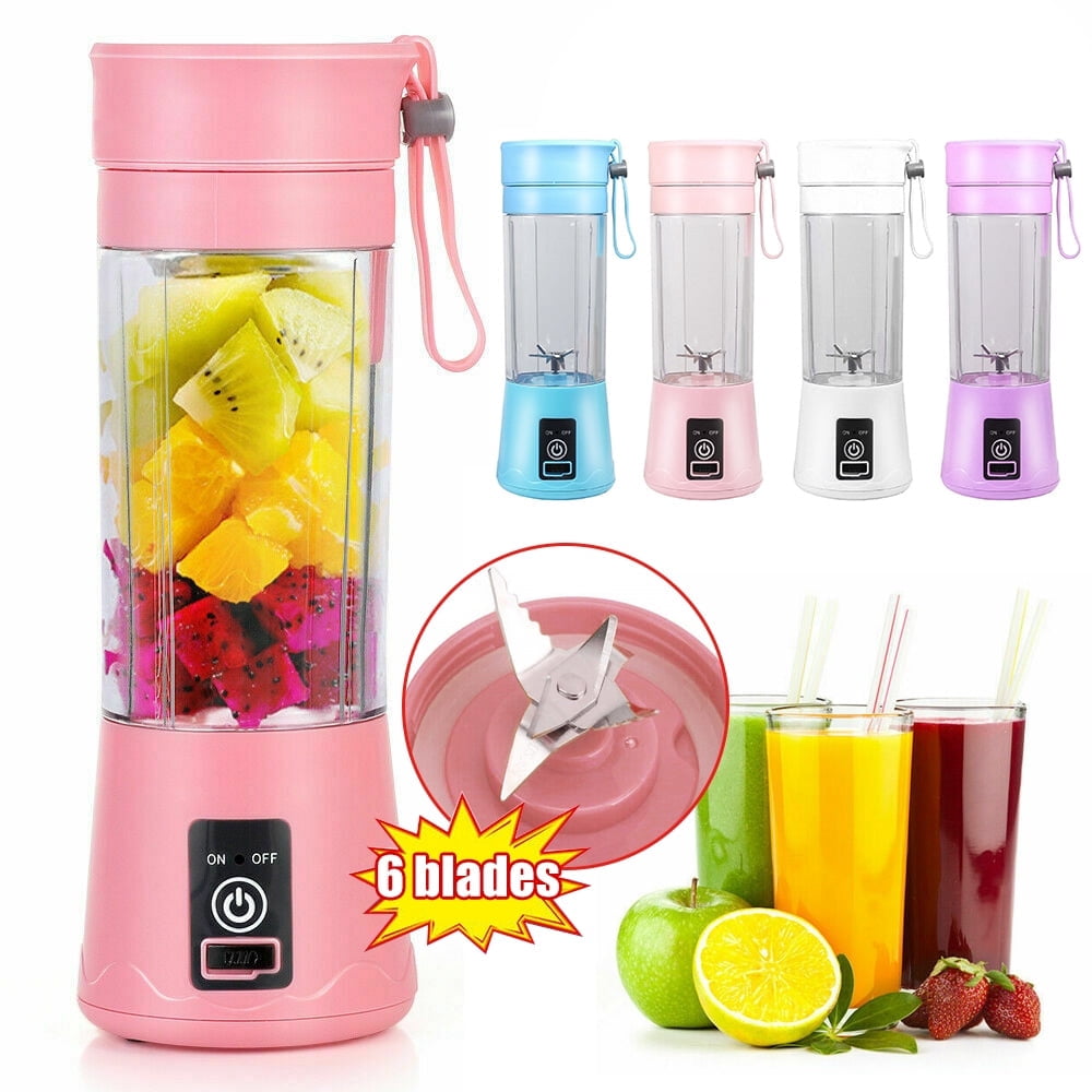 QUTETN 380 ml Portable Blender  Mini Bottle Travel Electric Smoothie Blender Maker With 6 Blades for Juice shakes  Blue