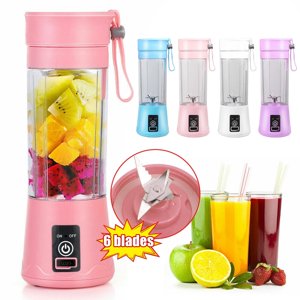 QUTETN 380 ml Portable Blender  Mini Bottle Travel Electric Smoothie Blender Maker With 6 Blades for Juice shakes  Blue