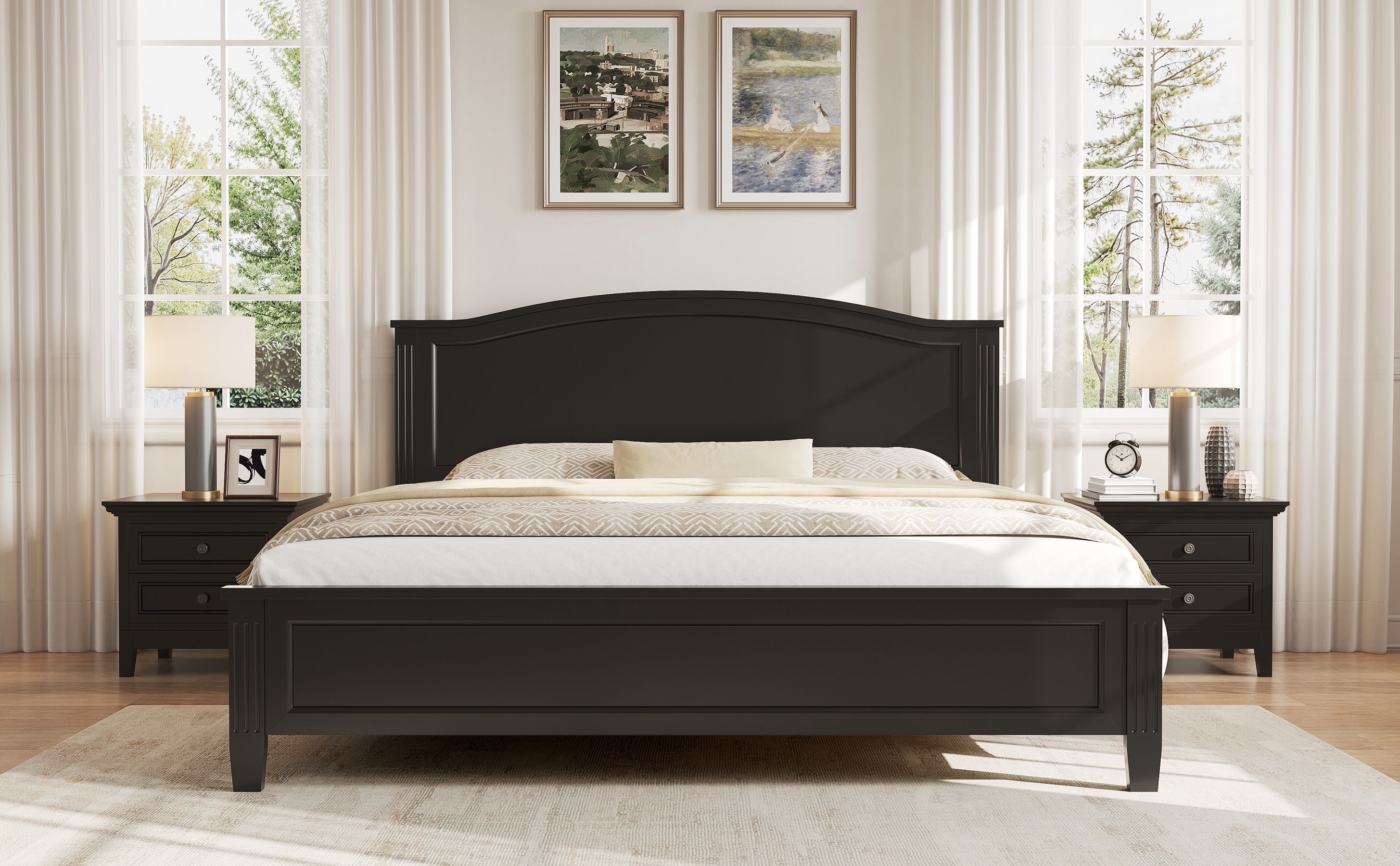 Noble House Full Platform Bed with Headboard,Wooden Slat Support Legs,No Box Spring Needed,Black