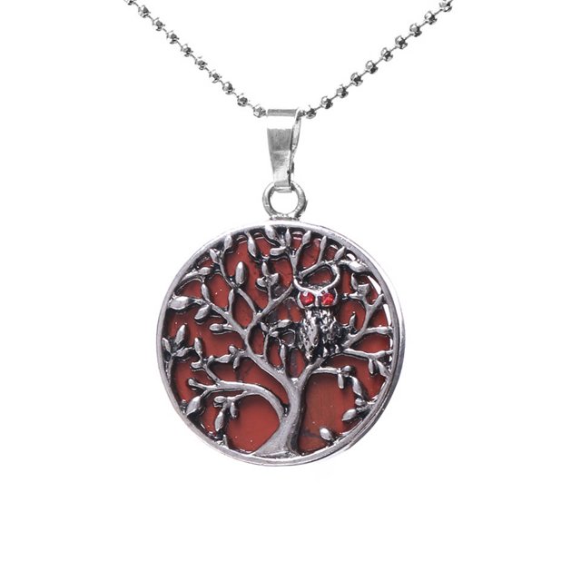 Colliers et Pendentifs Ancien Arbre Creux de Vie de Couleur Argent Rond Femmes Hommes