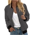 thumbnail image 1 of Womens Fashion Jacket Casual Stand Collar Zip Up Lightweight Coat Fall Color Block Jackets with Pockets Dark Gray XXXXL, 1 of 4