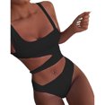 thumbnail image 2 of Neinkie Womens Scoop Neck Cutout Front Ruched Back High Cut Monokini One Piece Swimsuit, 2 of 7