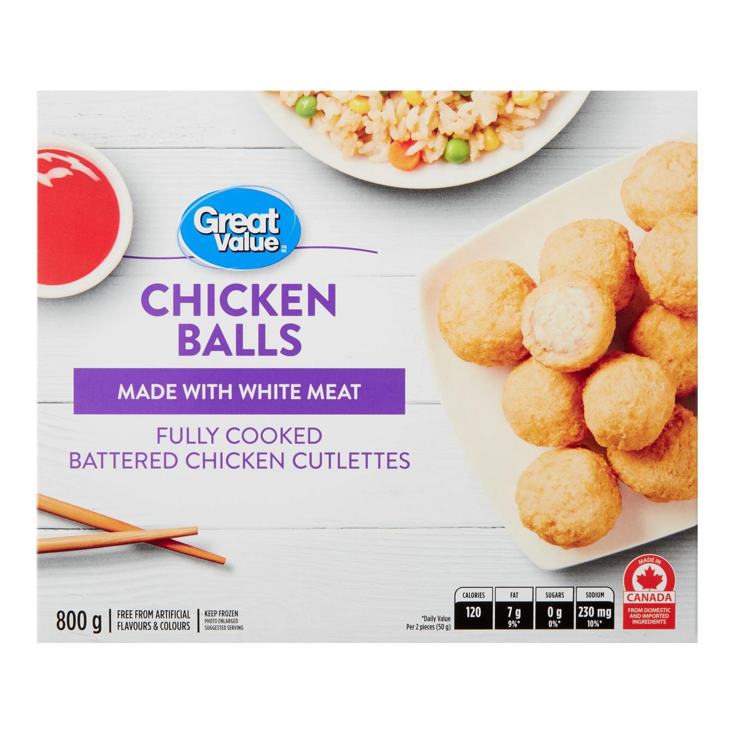Boulettes de poulet surgelées en sac Great Value, 800 g Boulettes de poulet surgelées Great Value800 g