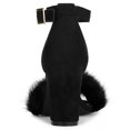thumbnail image 4 of BLISSFUL STEP Women's Shoes Faux Fur Ankle Strap Block Heel Open Toe Sandals Black 6, 4 of 7