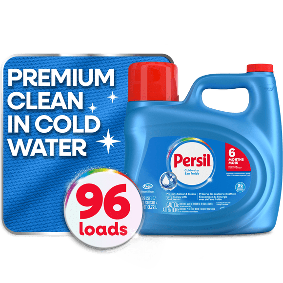 Persil Coldwater Everyday Clean Liquid Laundry Detergent, Protects Colours and Cleans, 6+ Months of Clean, 3.72L, 96 Wash Loads, HE Compatible, 1 bottle