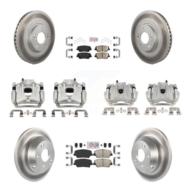 Transit Auto Front Rear Disc Brake Caliper Coated Rotors and Ceramic Pads Kit (10Pc) for Car 2014-2015 Kia Sorento Limited with 3.3L with Red Painted Calipers KCG-102171N