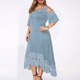 thumbnail image 4 of CHUANK Summer Plus Size Maxi Dresses For Wedding Guest Lace Stitching Dress Cold Shoulder Long Dresses Short Sleeve, 4 of 7