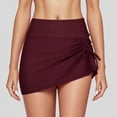 thumbnail image 2 of High Waisted Pleated Slit Drawstring Swim Skirt Shorts Exposure Double Layer Triangle Yoga Bottoms For Women, 2 of 6