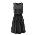 thumbnail image 4 of RKSTN Robes Décontractées pour Femmes Sans Manches à Col Ras du Cou Robes de Couleur Unie Boutonnées avec Poche Robe Ample, 4 of 4