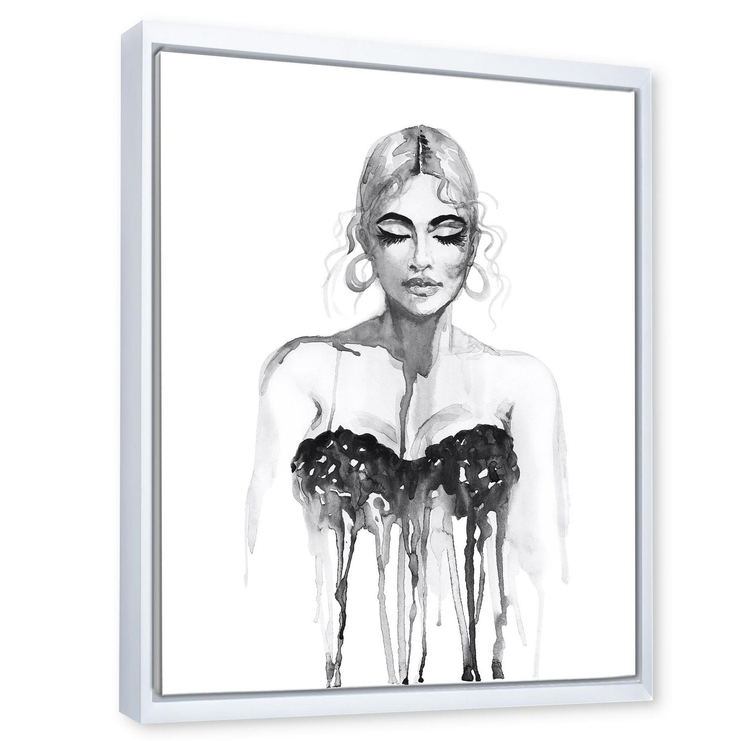 Designart Portrait monochrome de femme portant une robe de soirée ART MURAL À CADRE FLOTTÉ