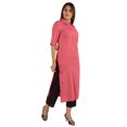 thumbnail image 2 of Moomaya Kurta en Rayonne Uni pour Femmes à Manches Évasées, Col à Cordon, Kurti Ethnique Long, 2 of 7