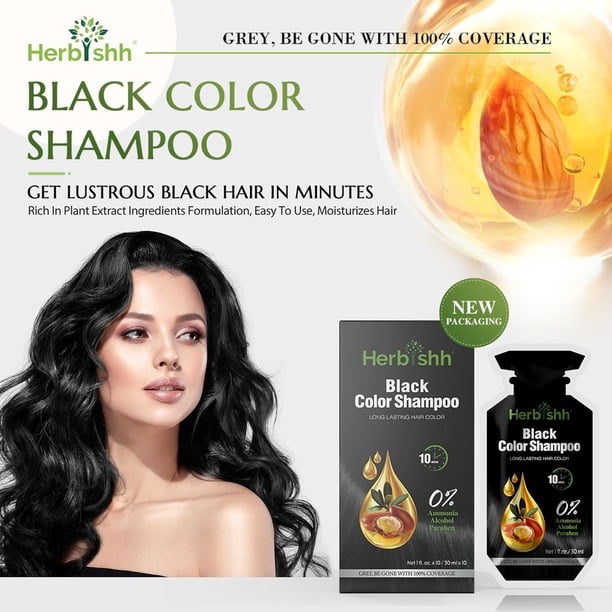 Herbishh Black PPD-Free Hair Color Shampoo Travel Pouch for Gray