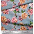 thumbnail image 3 of Soimoi Tissu en Coton Bleu Canard Imprimé Feuilles & Roses par Yard 56 Pouces de Large, 3 of 3