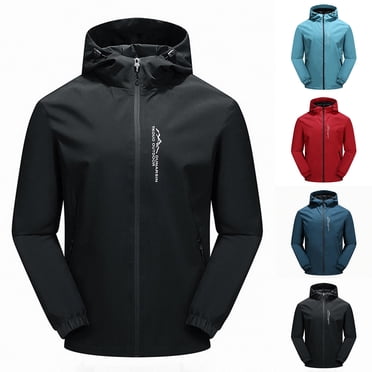 Sentmoon Winter Jacket for Men Solid Color Long Sleeve Drawstring Hooded Neck Coat Men Oversized Zipper Windbreaker Travel Clothes Men with Pockets Fall for Commuting and Bike Riding