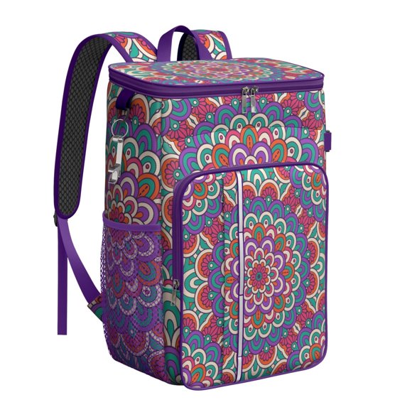Traditional Meditation Harmony Mandala Cooler Backpack - 20L Insulated Leakproof Backpack for Camping & Beach