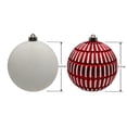 thumbnail image 3 of Holiday Time 4-Count Red and White Shatterproof Textured Christmas Ornaments, 150MM, 3 of 4