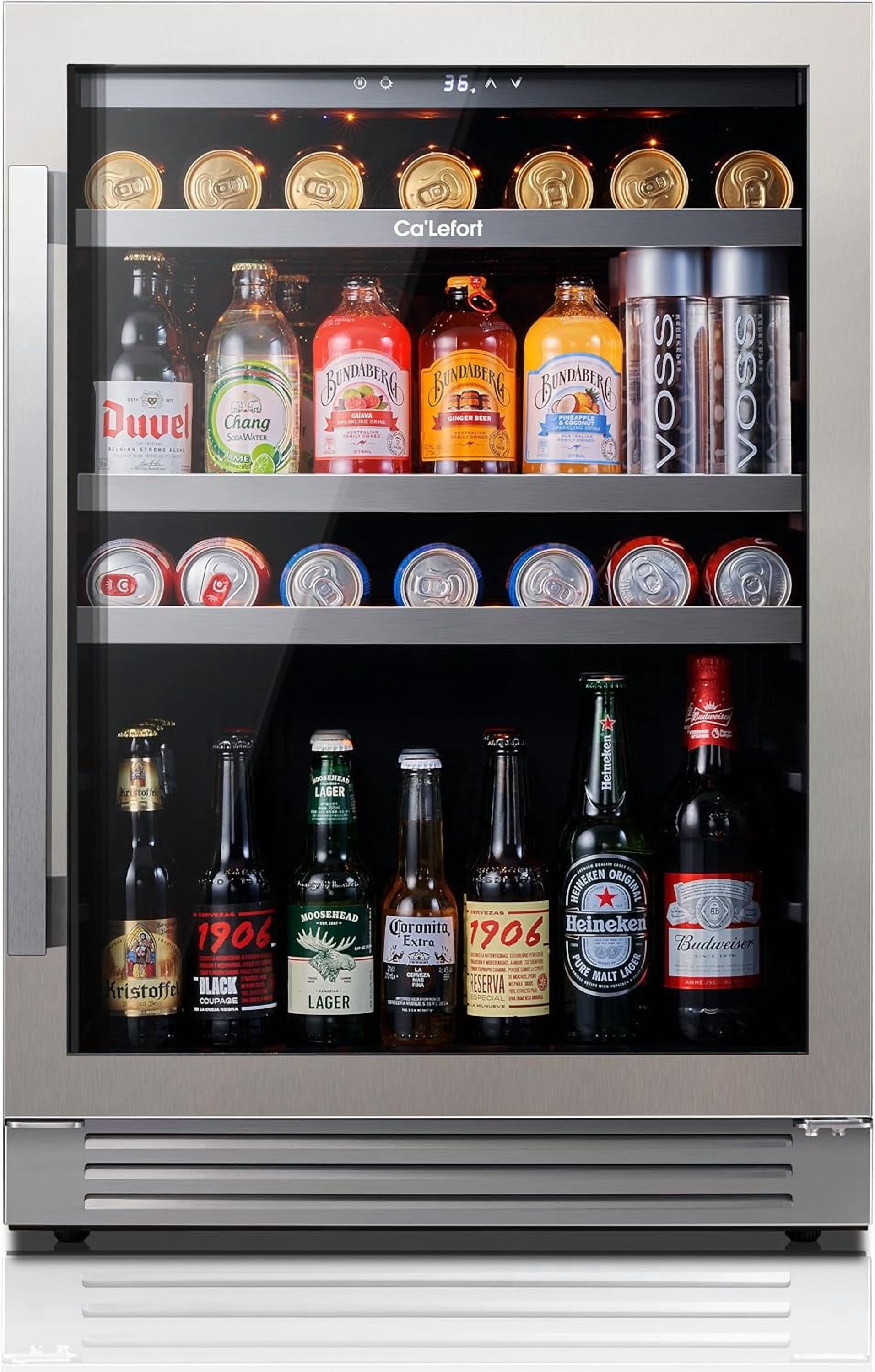Ca'Lefort 24 Inch Beverage Refrigerator Cooler, 180 Can 34°F -54°F Beverage Fridge, Drink Fridge with Glass Door for Home/Kitchen, Built in or Freestanding