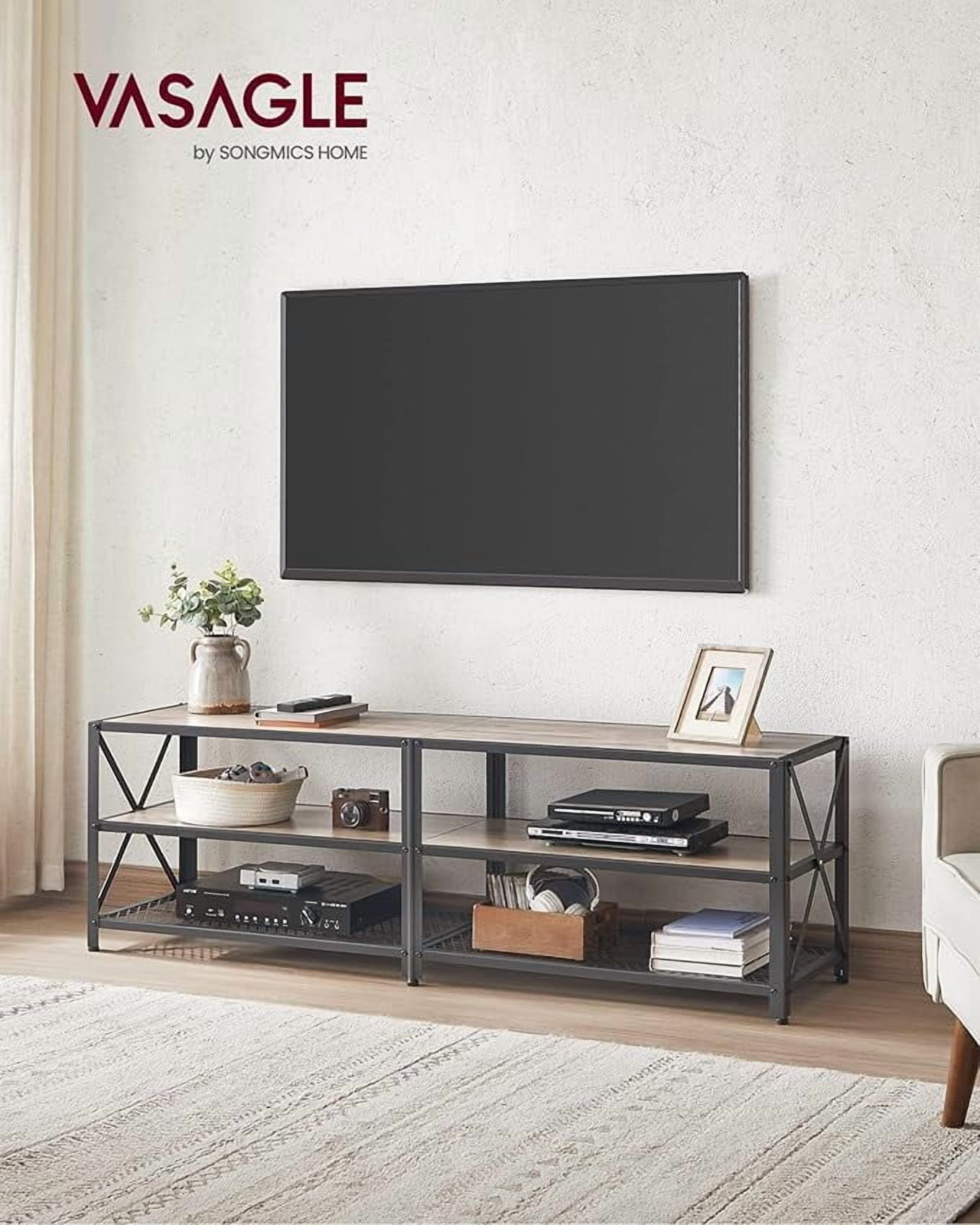 VASAGLE TV Stand for TV up to 70 Inches, TV Bench, Entertainment Center, 3-Tier TV Console, Greige and Black