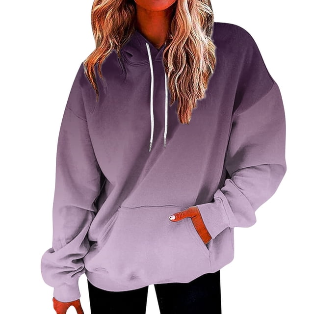 Timegard Chandails Molletonnés pour Femmes Grande Taille, Chandails à Capuchon à Fermeture Éclair, Chandail à Enfiler, Couleur Dégradée, Automne, Décontracté, Coupe Ample