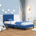 thumbnail image 2 of Gymax Lit Plateforme Simple Rembourré Base de Matelas Tête de Lit Capitonnée Bleu, 2 of 10