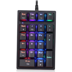 Motospeed K24 Clavier mécanique numérique 21 Clés USB Clavier filaire 13 RGB Effets légers OUTEMU Commutateur rouge