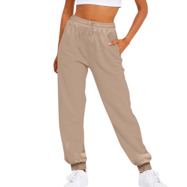 Fgnfyis Womens Pants Ladies Solid Color Drawstring Elastic Waist Casual Loose Foot Sweatpants Women Sweatpants Beige L