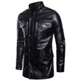 thumbnail image 2 of Men Mid-length Leather Stand-collar Four-pocket Motorcycle Jacket Coats, 2 of 9