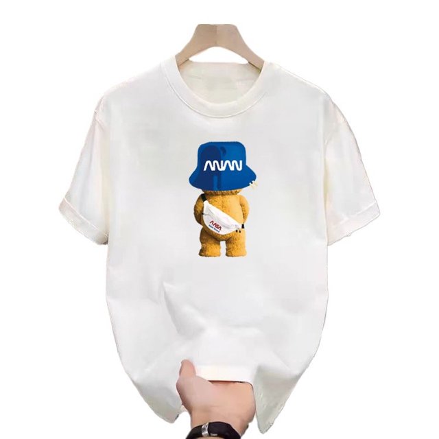 T-Shirt Décontracté d'Été Blanc Imprimé Hommes Femmes Extérieur Respirant Coton Chemise Ronde