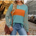thumbnail image 2 of Amzcrzy Chandail en Molleton Femme Col Rond Manches Longues T-Shirts Décontractés Tunique à Rayures Blocs de Couleur Basiques, 2 of 9