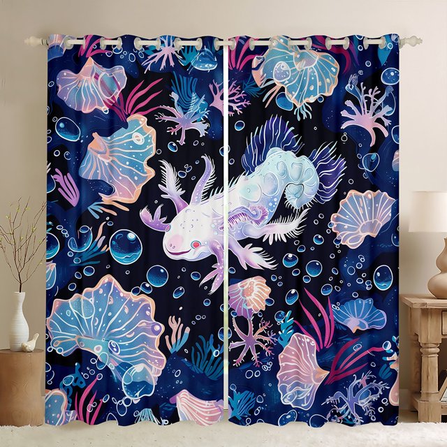 YST Rideaux et Draperies Axolotl Océan Thème Marin Rideaux Occultants, Rideaux Animaux sous-Marins Côtiers, Rideaux à Bulles Corail Coquillage