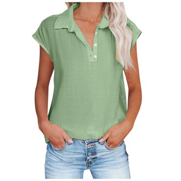 Hiiyo Women's Short Sleeved Solid Polo Shirt Breathable Summer Casual Tshirt, Sizes S-XXL