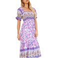 thumbnail image 3 of Faithtur Femmes d'Été Robe Bohème Manches Courtes Plissée Poitrine Motif Floral Boho Style une Pièce Jupe de Gâteau, 3 of 5