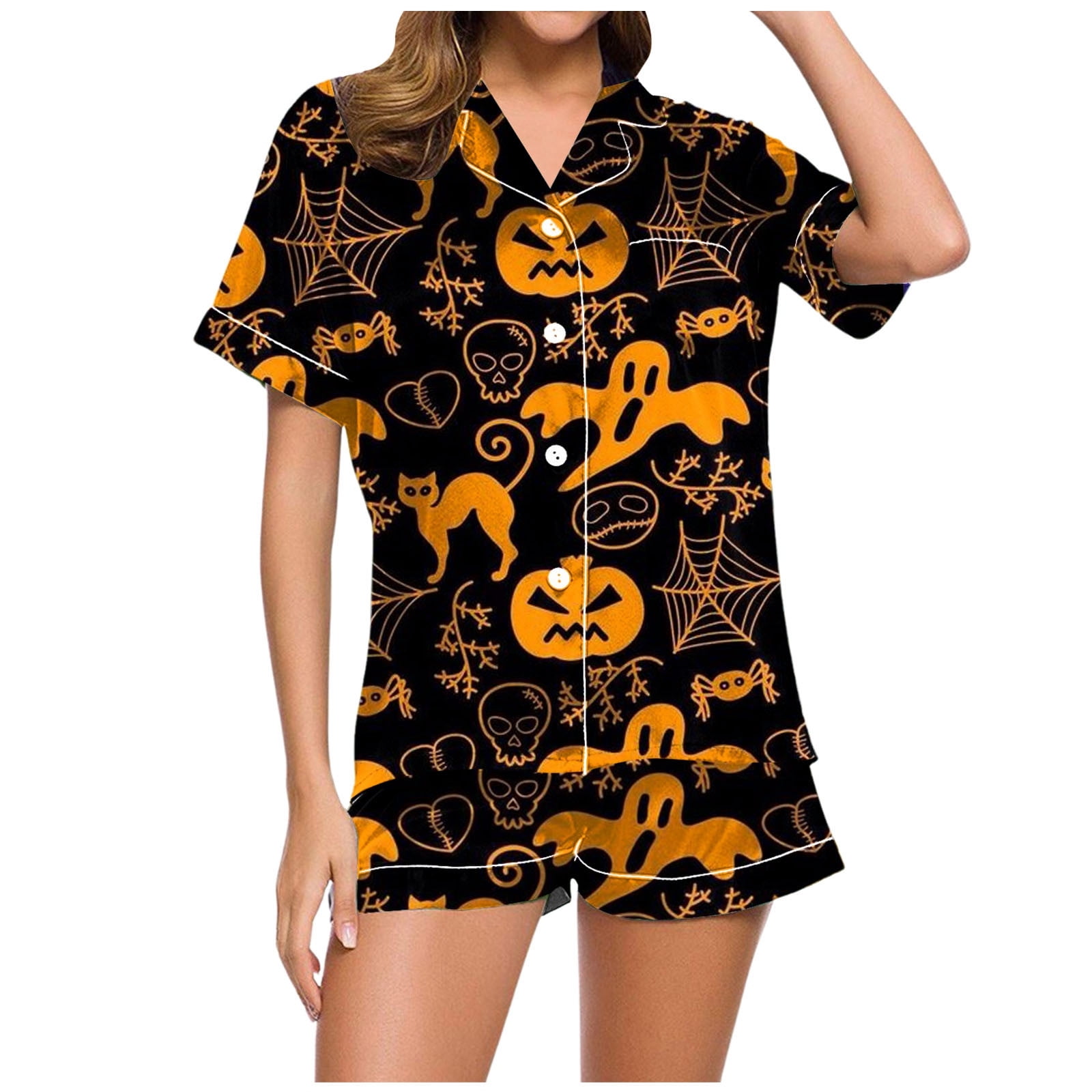 Kcodviy Pyjama et Ensemble de Shorts pour Femmes Décontractés d'Halloween Imprimés Confortables Shorts Confortables pour Femmes Grande Taille Pyjama Junior pour Adolescentes Ensemble de Pyjamas de Noël pour Femmes Pyjama pour Femmes