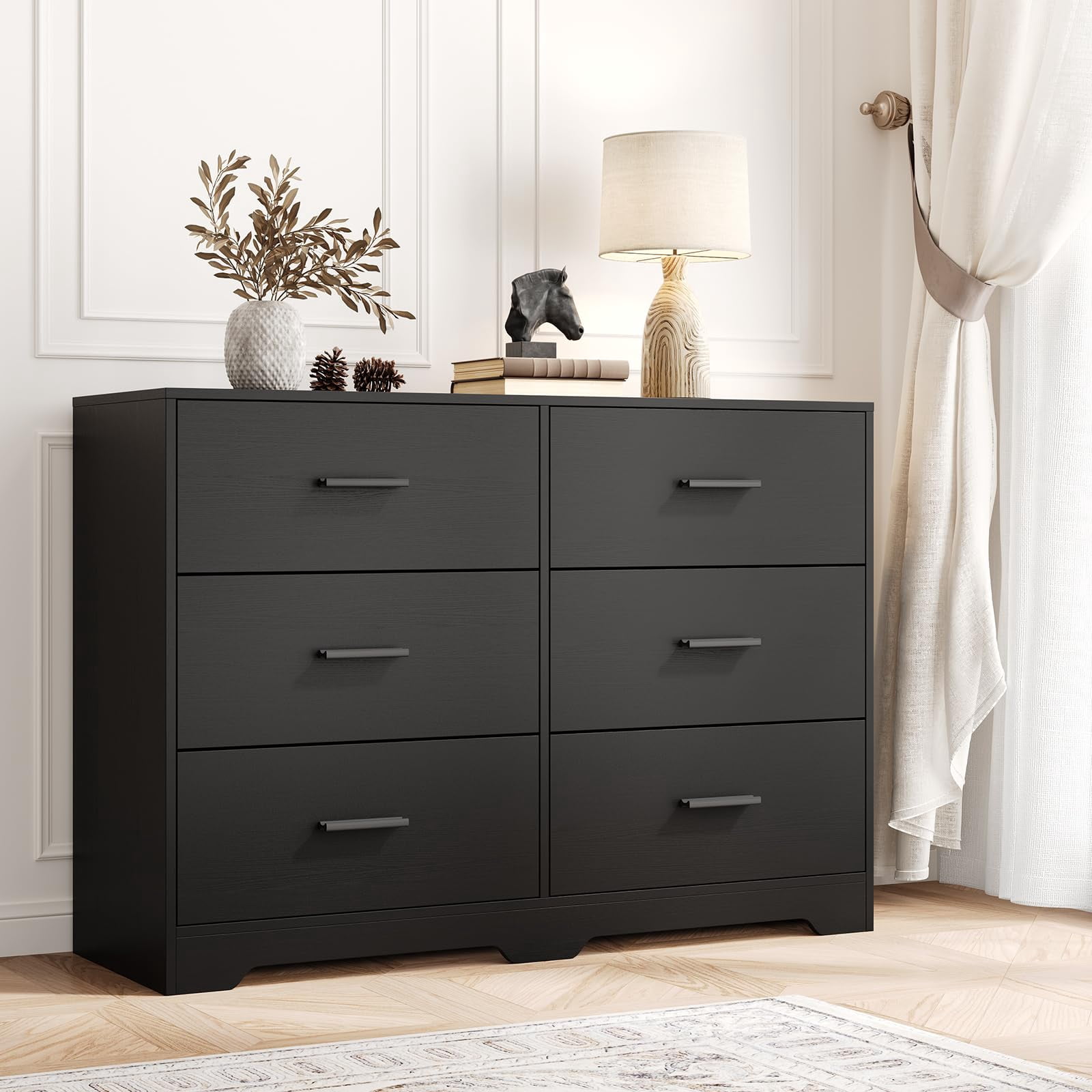 Dresser for Bedroom, Modern 6 Drawer Dresser for Bedroom, Wide Wood Chests of Drawers Storage With Metal Handle for Entryway, Hallway,Living Room