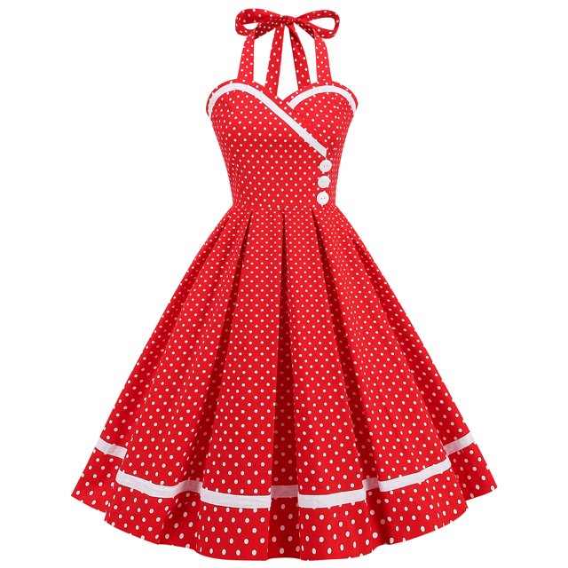 Robe d'Été pour Femmes Aguichant Mode Femmes Été Rétro Décontractée Chandail à Enfiler Imprimé à Pois Aguichant Robe Sans Manches
