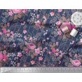 thumbnail image 2 of Soimoi Tissu Crêpe Polyester Rayé, Feuilles & Roses Imprimé Floral au Mètre 42 Pouces de Large, 2 of 3