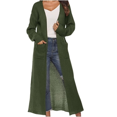 Yuyuzo Womens Maxi Cardigans Long Sleeve Open Front Ribble Knit Solid Color Sweater Outwear Coat Cardigan