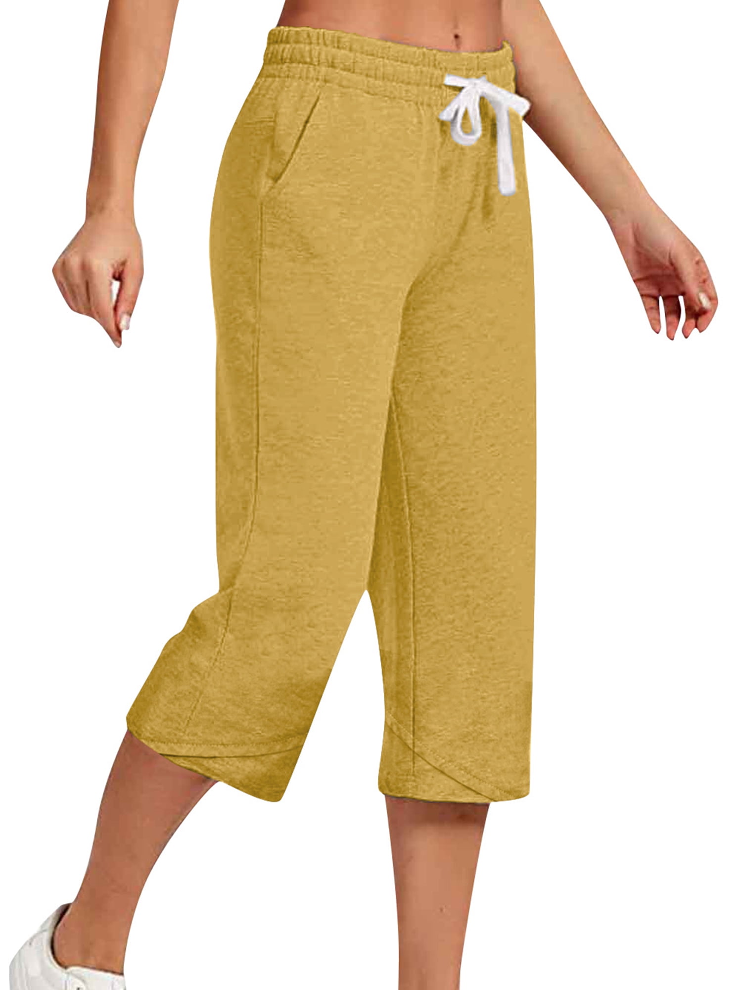 Innerwin Women's Solid Color Straight Leg Loose Fit Capris, Orange, Size 3XL