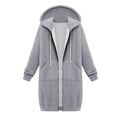 thumbnail image 2 of drppepioner Women'S Solid Color Jacket Plus Fleece Insert Pocket Hooded Zipper Mid Length Sweater, 2 of 8