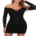 thumbnail image 1 of Women Sequins Bodycon Formal Dress Ruched Off-Shoulder Evening Gown, 1 of 6