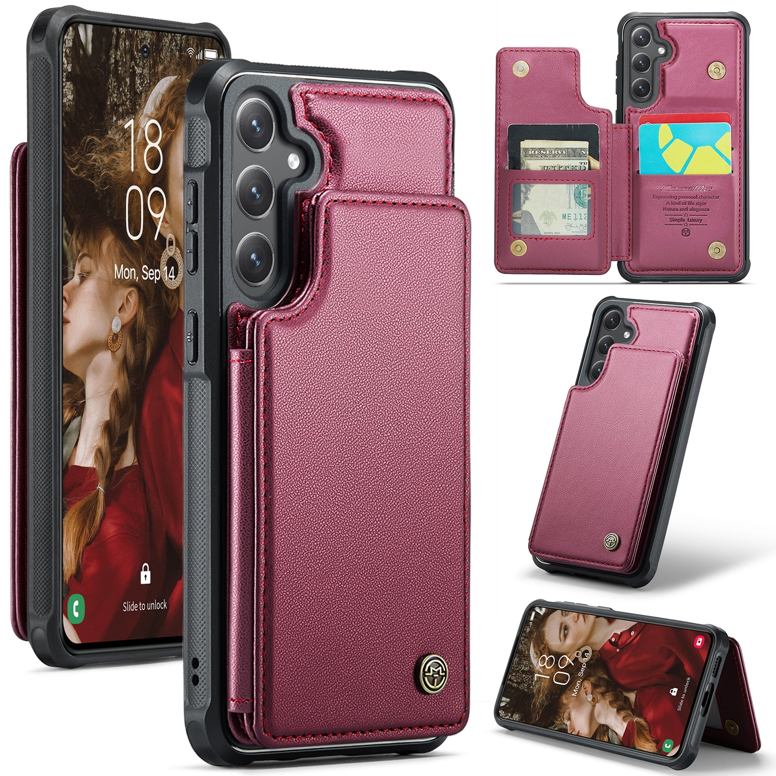 CaseMe Leather for Samsung Galaxy S24 Case with Card Holder, Wallet Case for Women Men with RFID Blocking, Durable Leather Kickstand Magnetic Clasp Shockproof Phone Case for Samsung Galaxy S24 6.2"